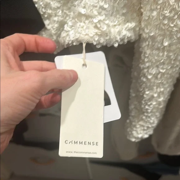 NWOT Commense Elegant Cream Textured Jacket with Black Bows - Picture 2 of 6